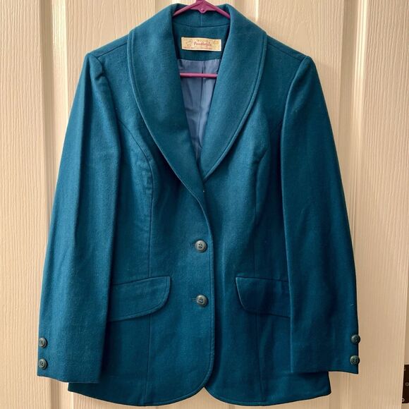 Pendleton Jackets & Blazers - VTG Young Pendleton Jacket 100% Virgin Wool 9 - 10 Peacock Blue Tweed Blazer USA